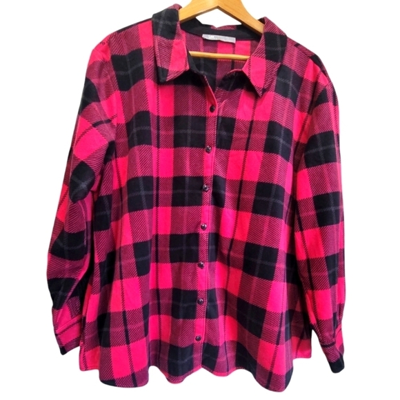 2X LEE RIDERS Buffalo Check Long Sleeve Fleece Button Down Shacket or Shirt - Picture 1 of 5